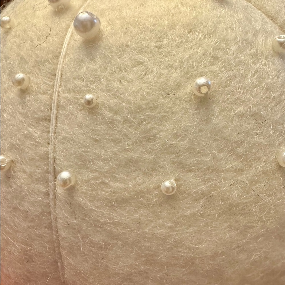 Elegant White Felt Pumpkin with Pearls - Picture 3 of 3
